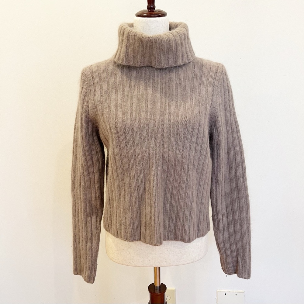 COS Taupe Ribbed Wool Blend Turtleneck Sweater